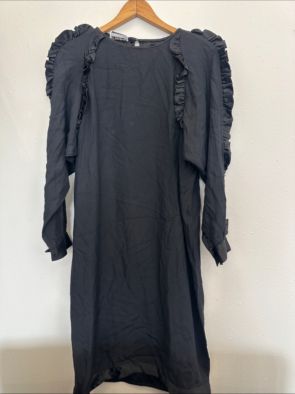 Neiman Marcus vintage black silk shift ruffle dress